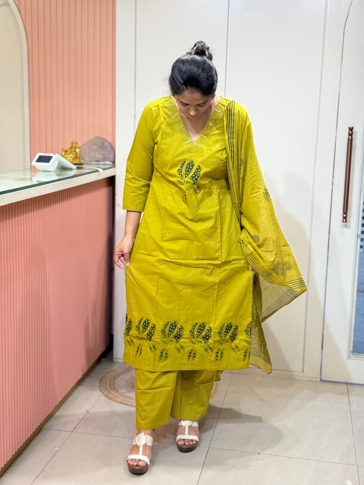 Cotton 3 Pc Kurta Set – Patch Work Collection | R146