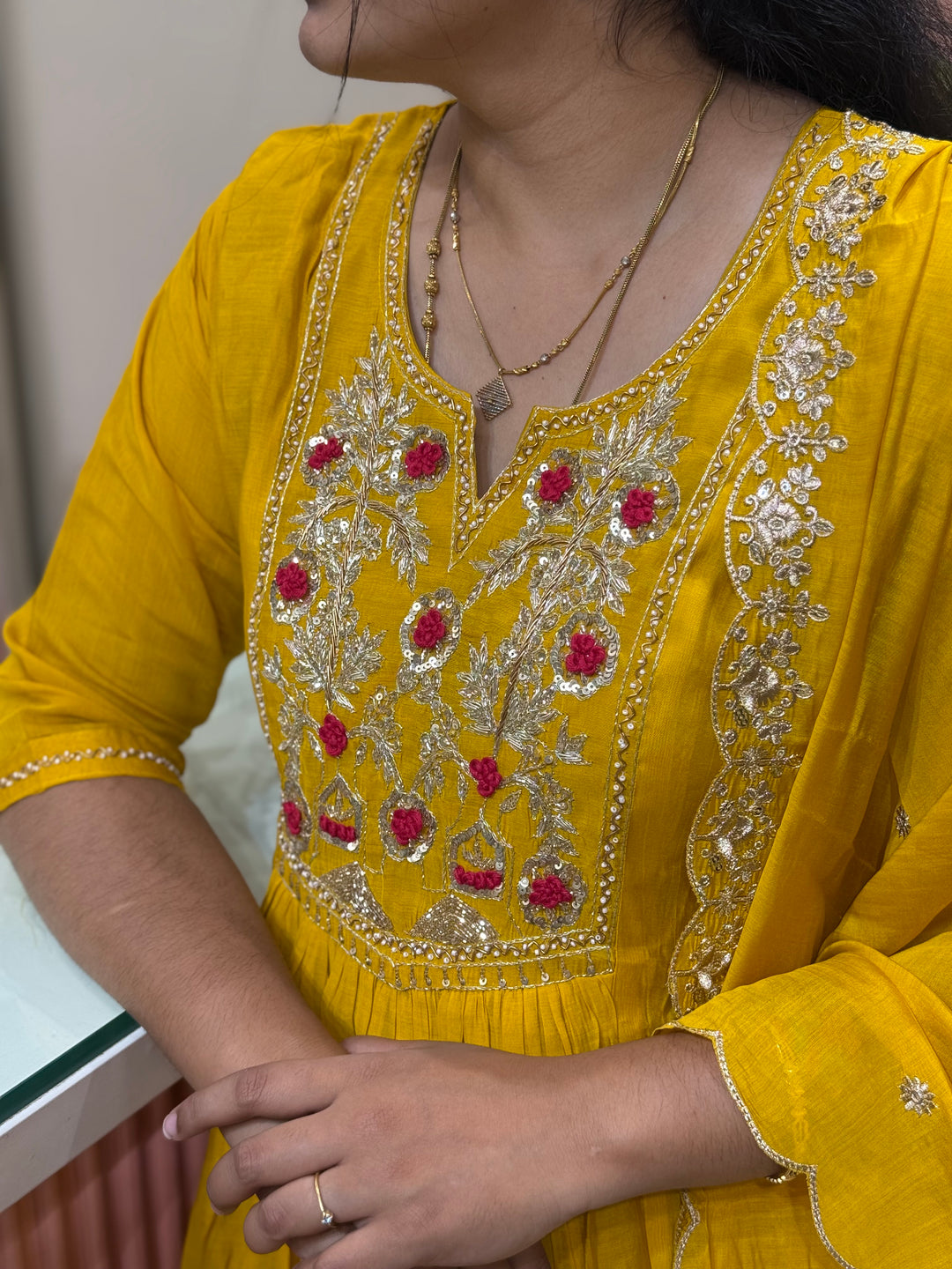 Premium Mul Chanderi Collection with Dupatta | Kali Pattern &amp; Handwork| R206
