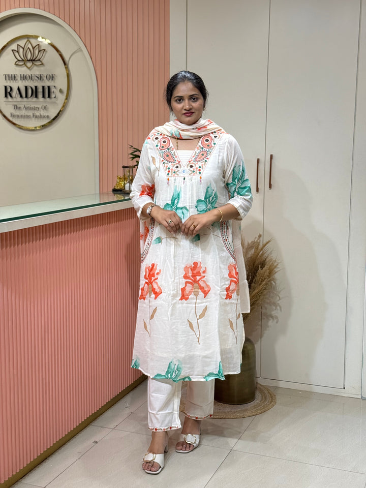 Pure Mul cotton with Real Mirror Work ( Both Sides Pocket Available)(Cotton Lining) | R189