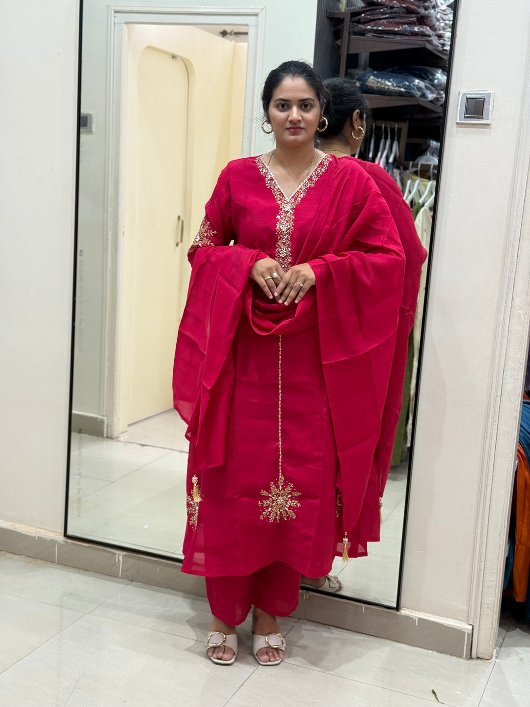 S Mul Chanderi 3 Pc Kurta Set RESTOCK| Semi Party Wear | R138