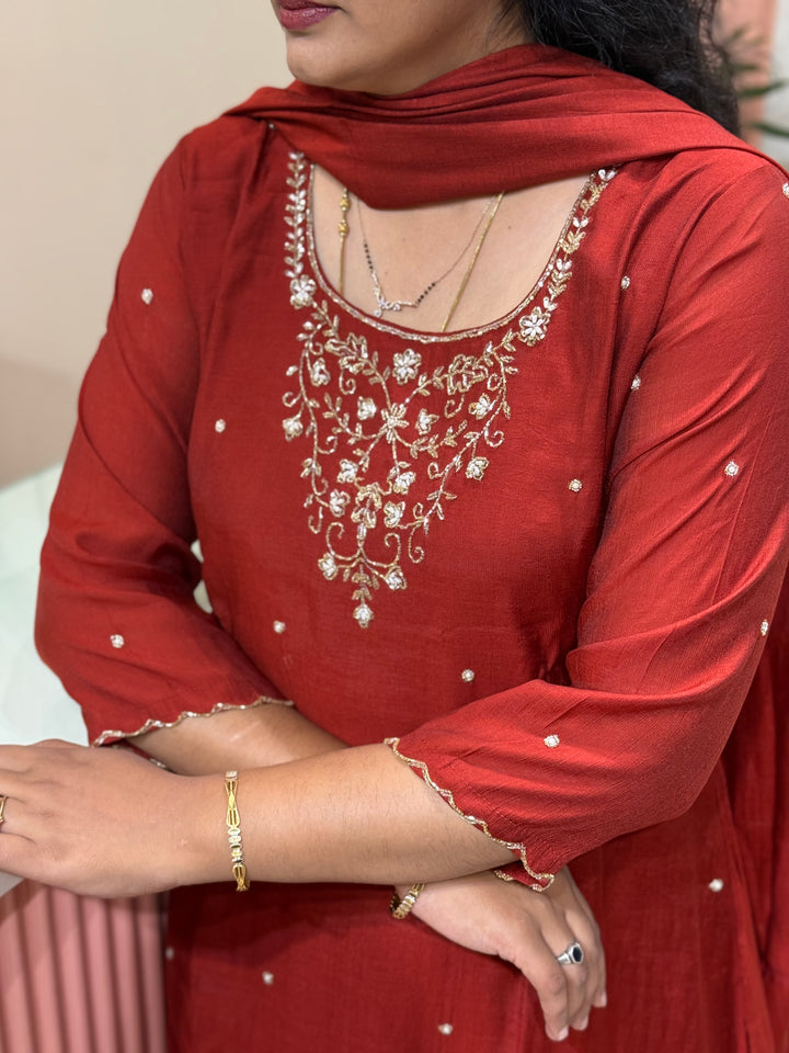 Coral Mul Chanderi semi Party Collection with Cut Dana Work (Restocked)| R206