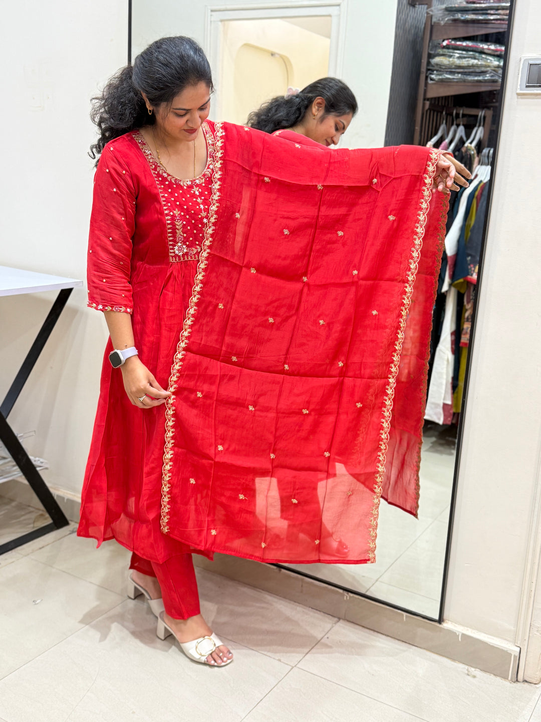 S Mul Chanderi 3 pcs Kurta Semi Party Wear(New Arrivals)| R202