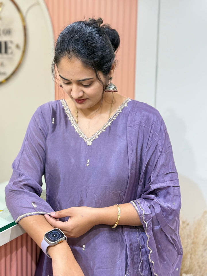 Premium Chinon Hand Embroidered 3 Pc Suit – RADHE32