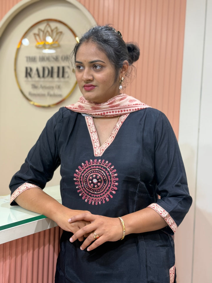 ROMAN SILK WOMEN  3 PCS SUIT SET WITH AJRAKH PRINTED DUPATTA