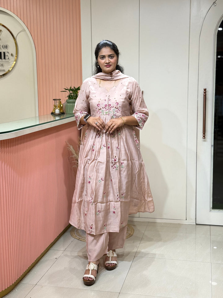 Mul Chanderi Collection with Embroidery work Both sides pockets | R208