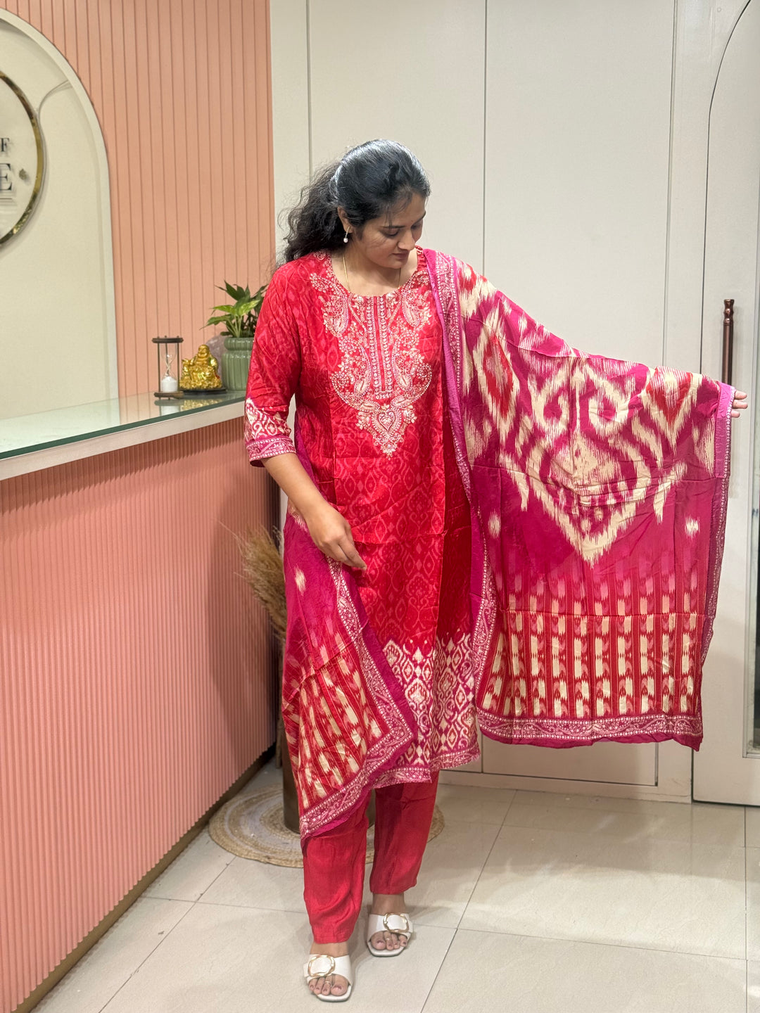 Tusser fabric with Ikkat design Collection (Cotton Lining )| R227