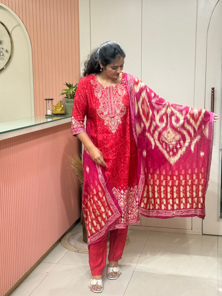 Tusser fabric with Ikkat design Collection (Cotton Lining )| R227