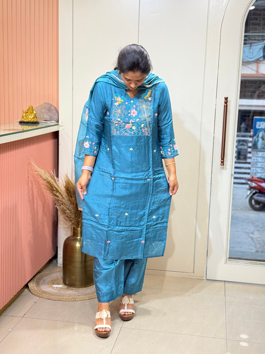 Premium Dola Silk 3 Pc Sets – Handwork Collection | R141