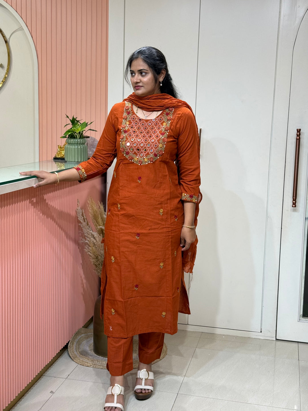 Khadi Cotton 3 Pcs Set Collection | Embroidery and Real Mirror Work | R145