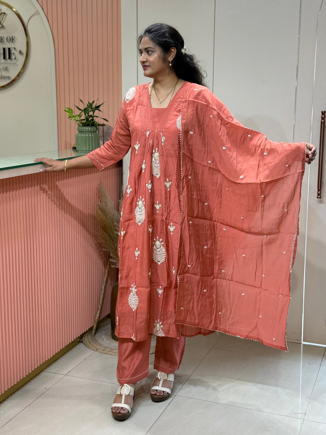 Pure Mul Chanderi handwork collection A Line Pattern | R229
