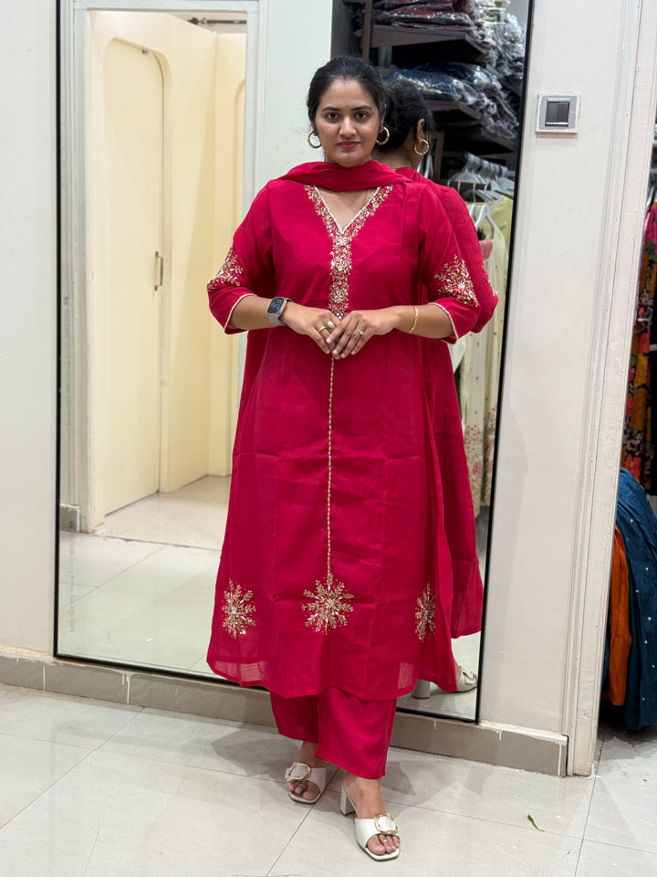 S Mul Chanderi 3 Pc Kurta Set RESTOCK| Semi Party Wear | R138