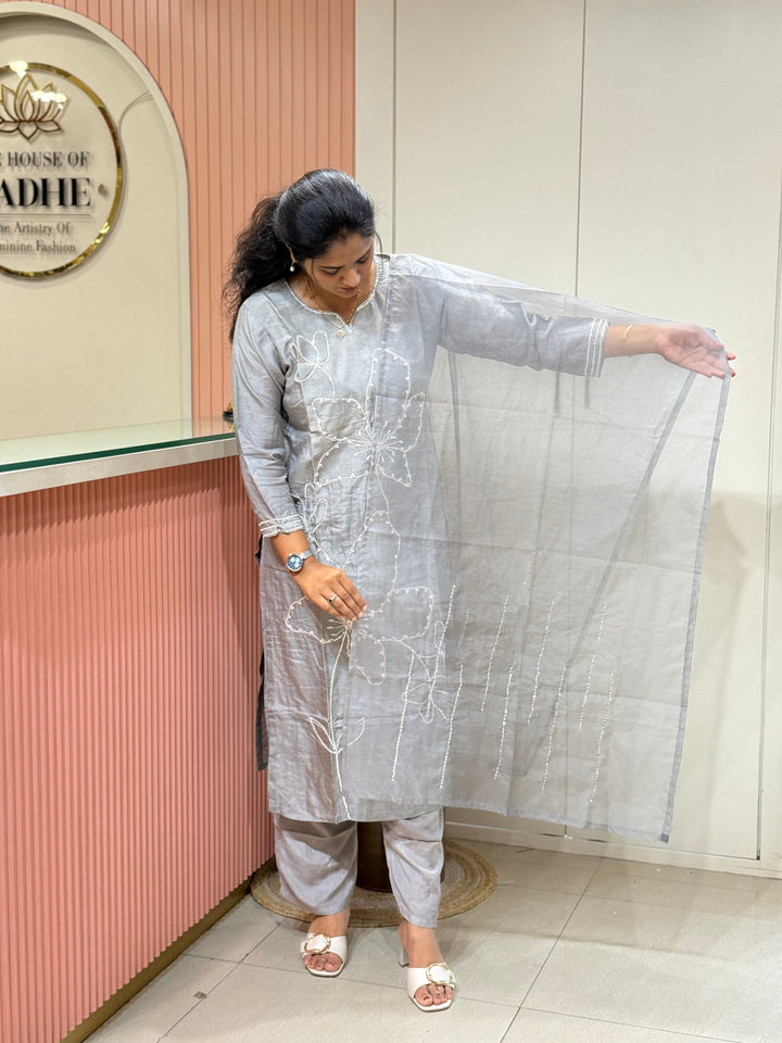 Dola Silk 3 Pcs Set Collection with Floral Work | R217