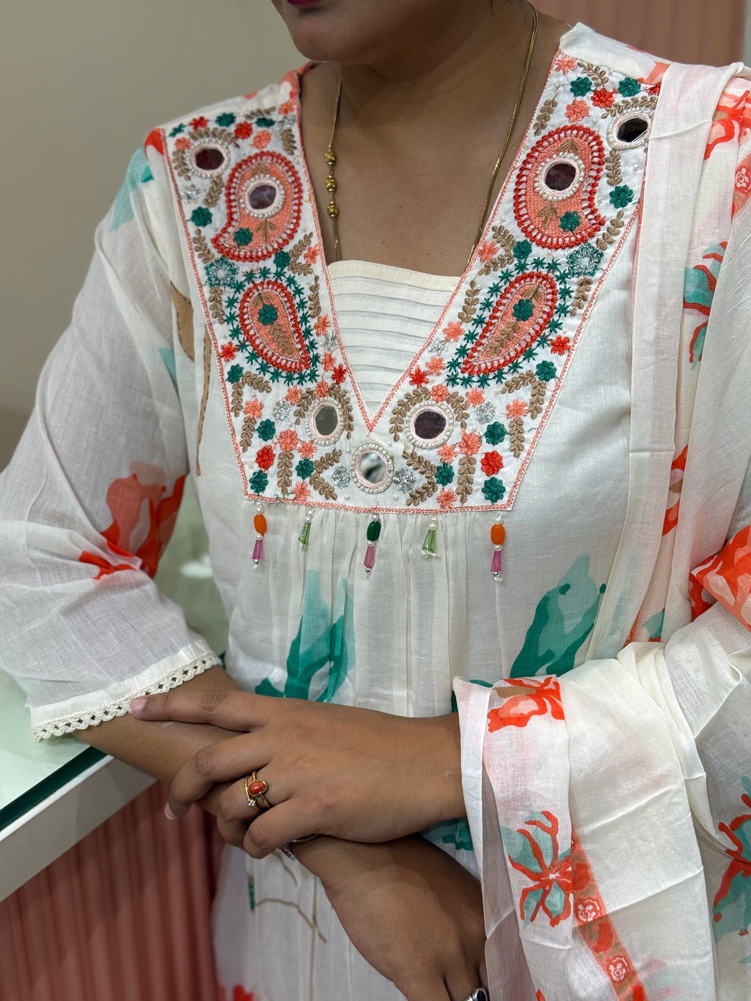 Pure Mul cotton with Real Mirror Work ( Both Sides Pocket Available)(Cotton Lining) | R189