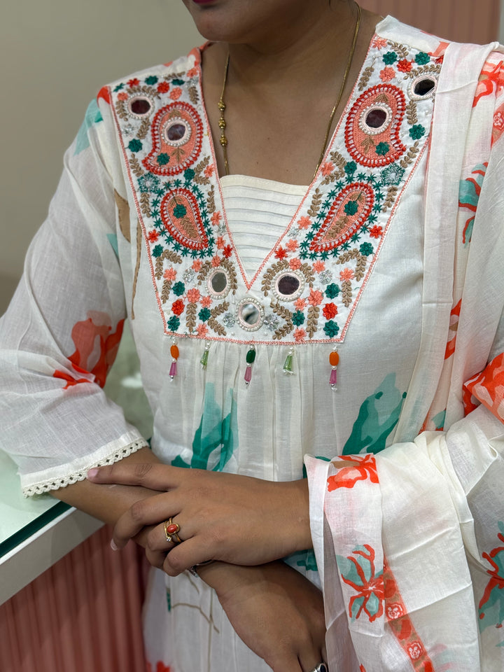 Pure Mul cotton with Real Mirror Work ( Both Sides Pocket Available)(Cotton Lining) | R189