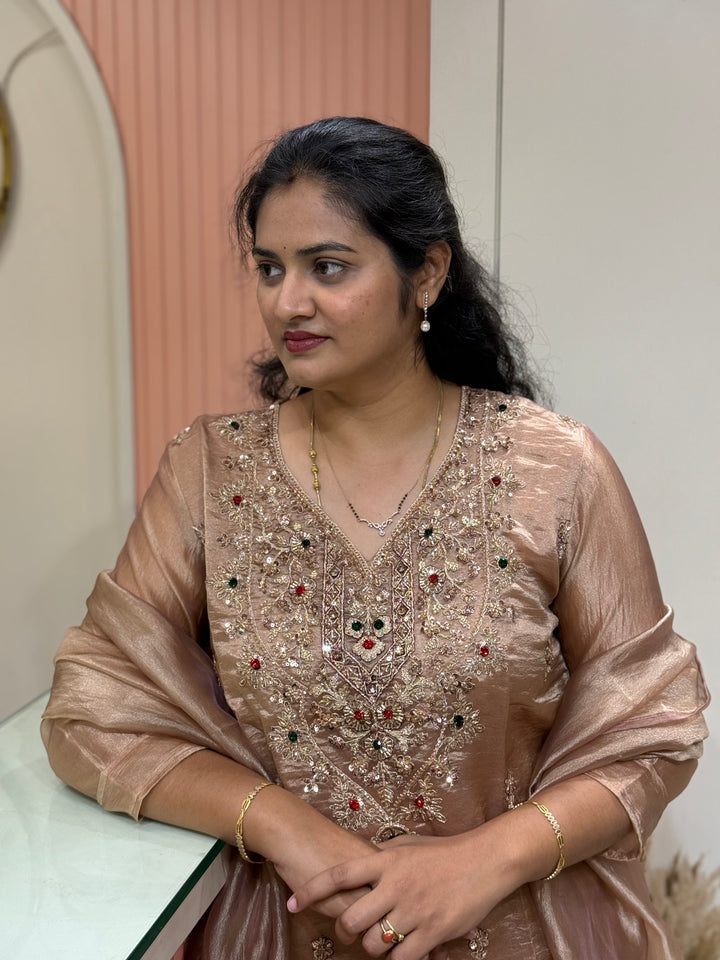 Premium Shimmer Crush Tissue 3pcs kurta set | R228