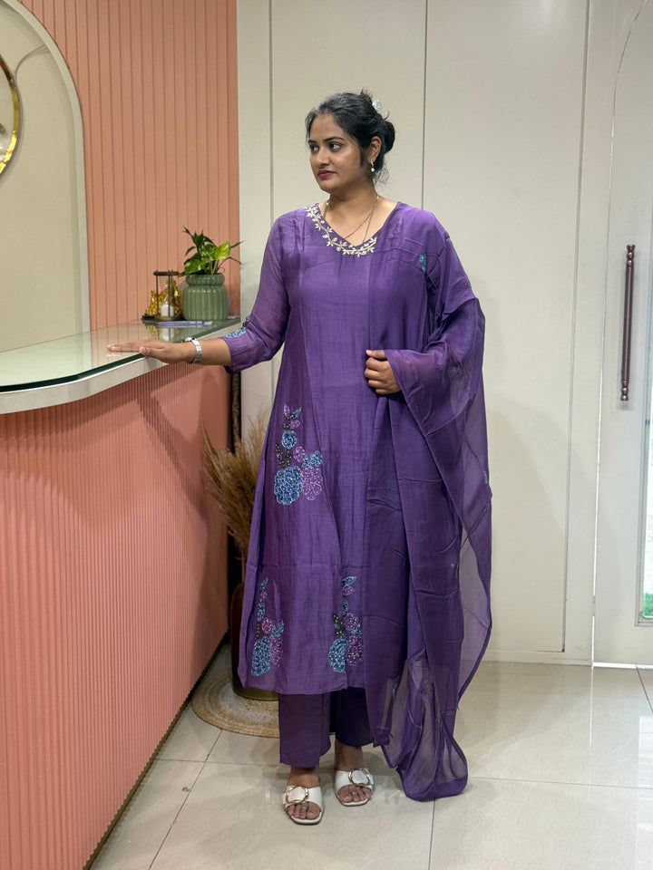 Pure Banarasi Mul Chanderi 3 Pcs Kurti set | R218