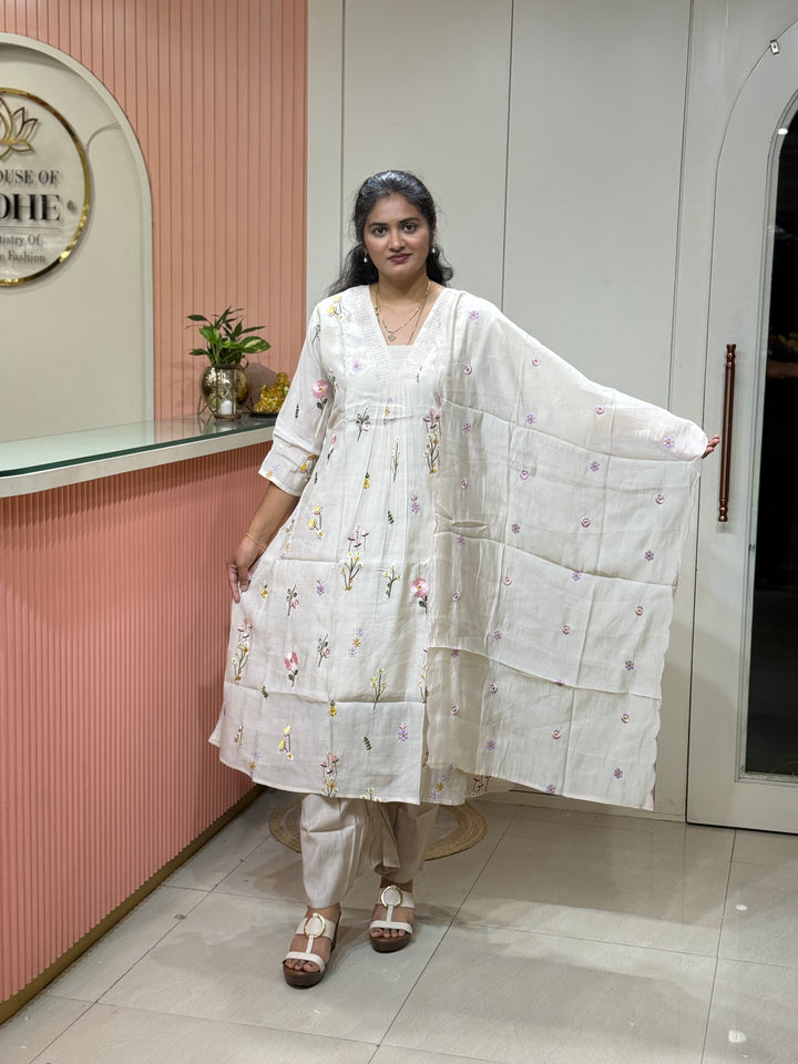 Mul Chanderi with Beautiful Embroidery work(Cotton Lining )| R179