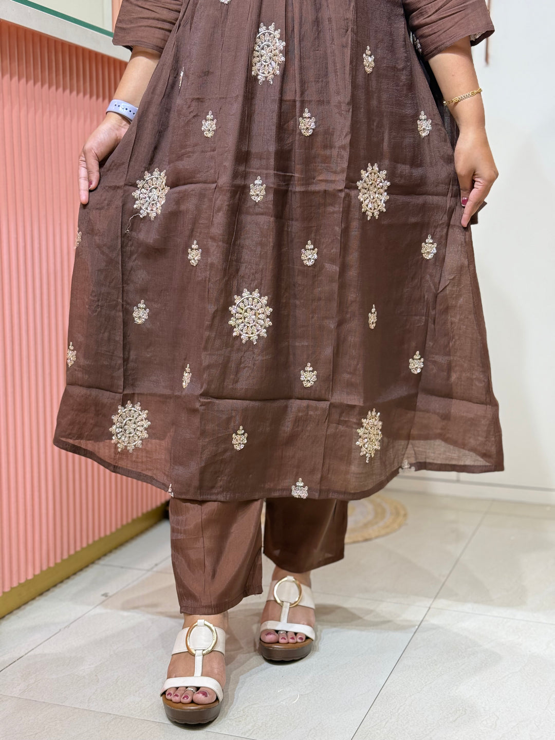 Coral Mul Chanderi Collection Semi Party Wear (Cut Dana &amp; bead Work) A -Line Pattern | R214