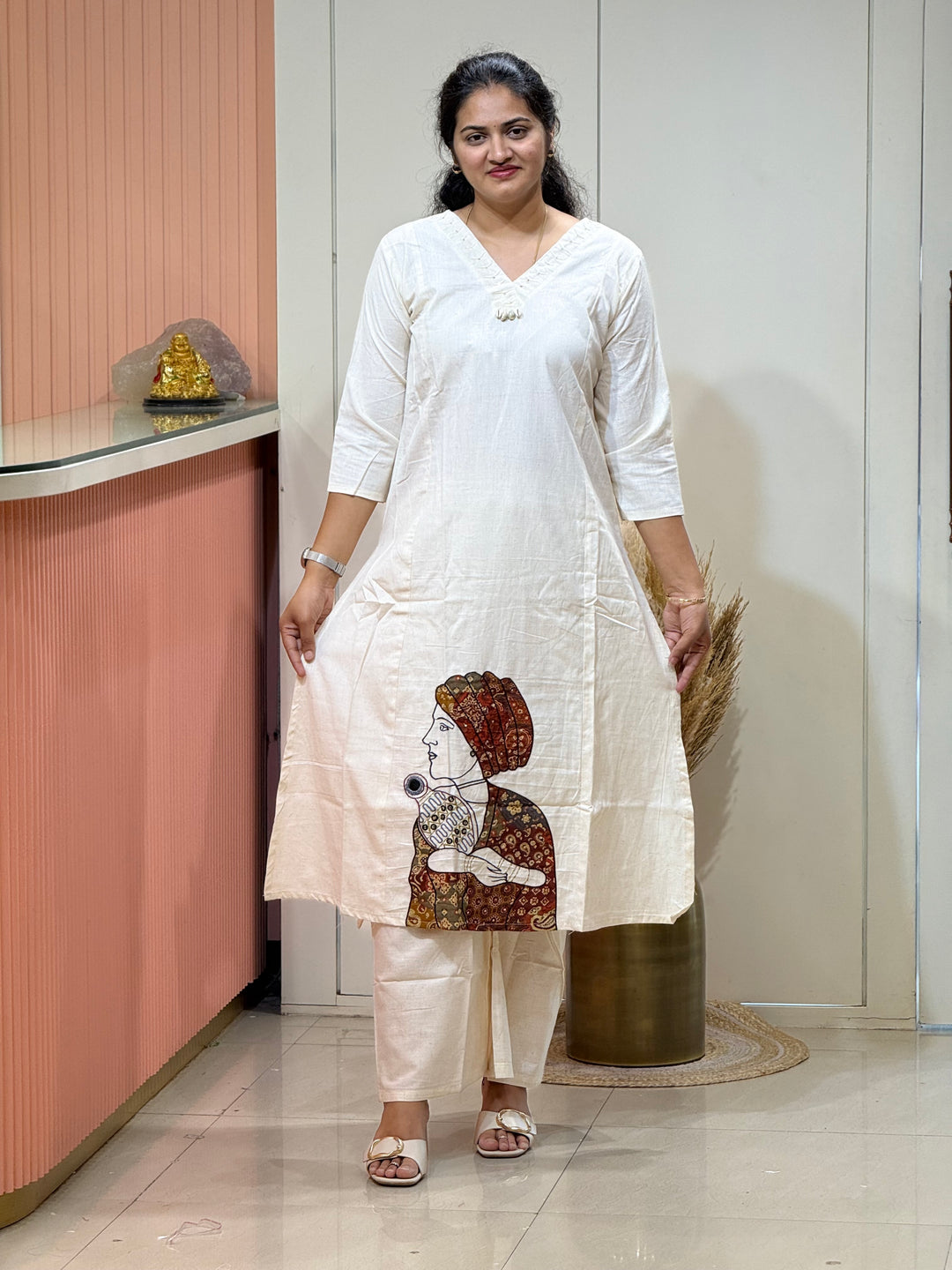 Khadi Cotton 2 Piece Set With Figure Work Daman Design | R137