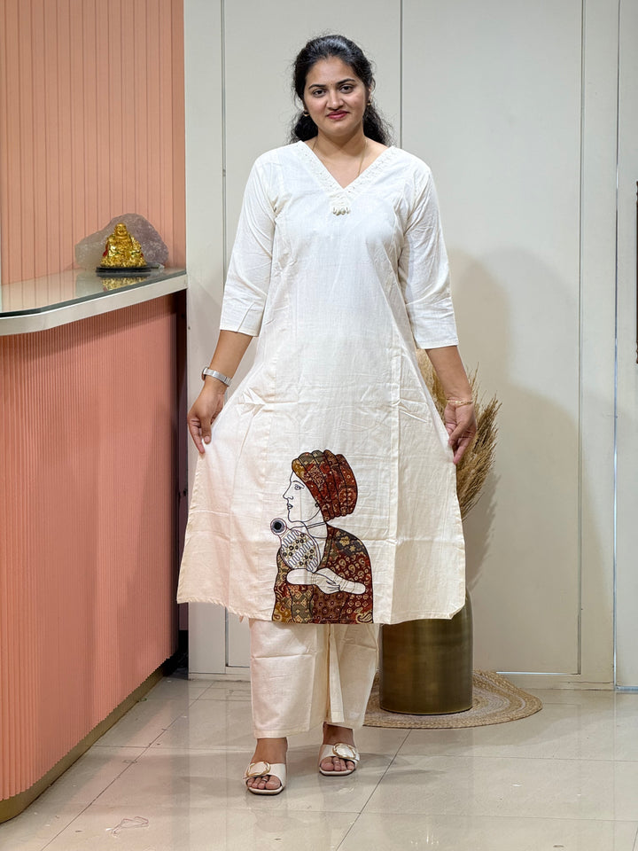 Khadi Cotton 2 Piece Set With Figure Work Daman Design | R137
