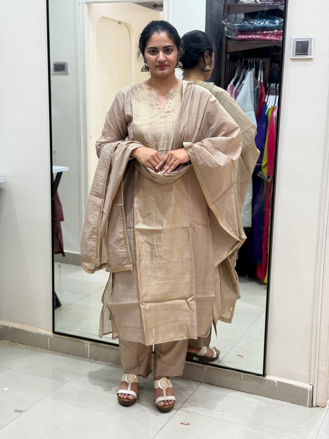 Premium Banarasi Kurti Set with Golden Zari Tissue Panel – R103 |