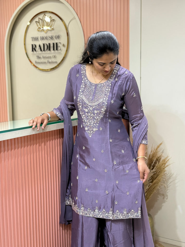 Pure Chinon Heavy Handwork Flared Palazzo Collection | R117