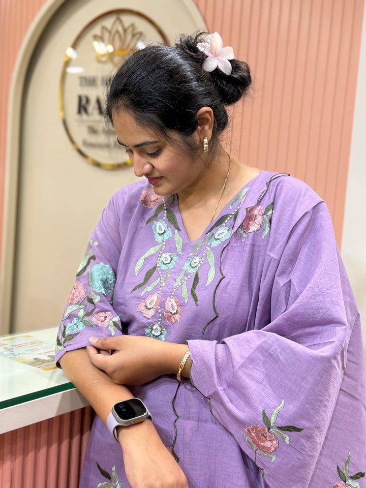 Mul Chanderi Kurta Set with Mul Cotton Lining &amp; Floral Embroidery – RADHE90