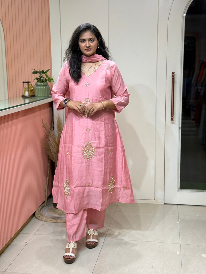 Mul Chanderi Collection Semi Party Wear (Cut Dana &amp; bead Work) A-Line Pattern | R214