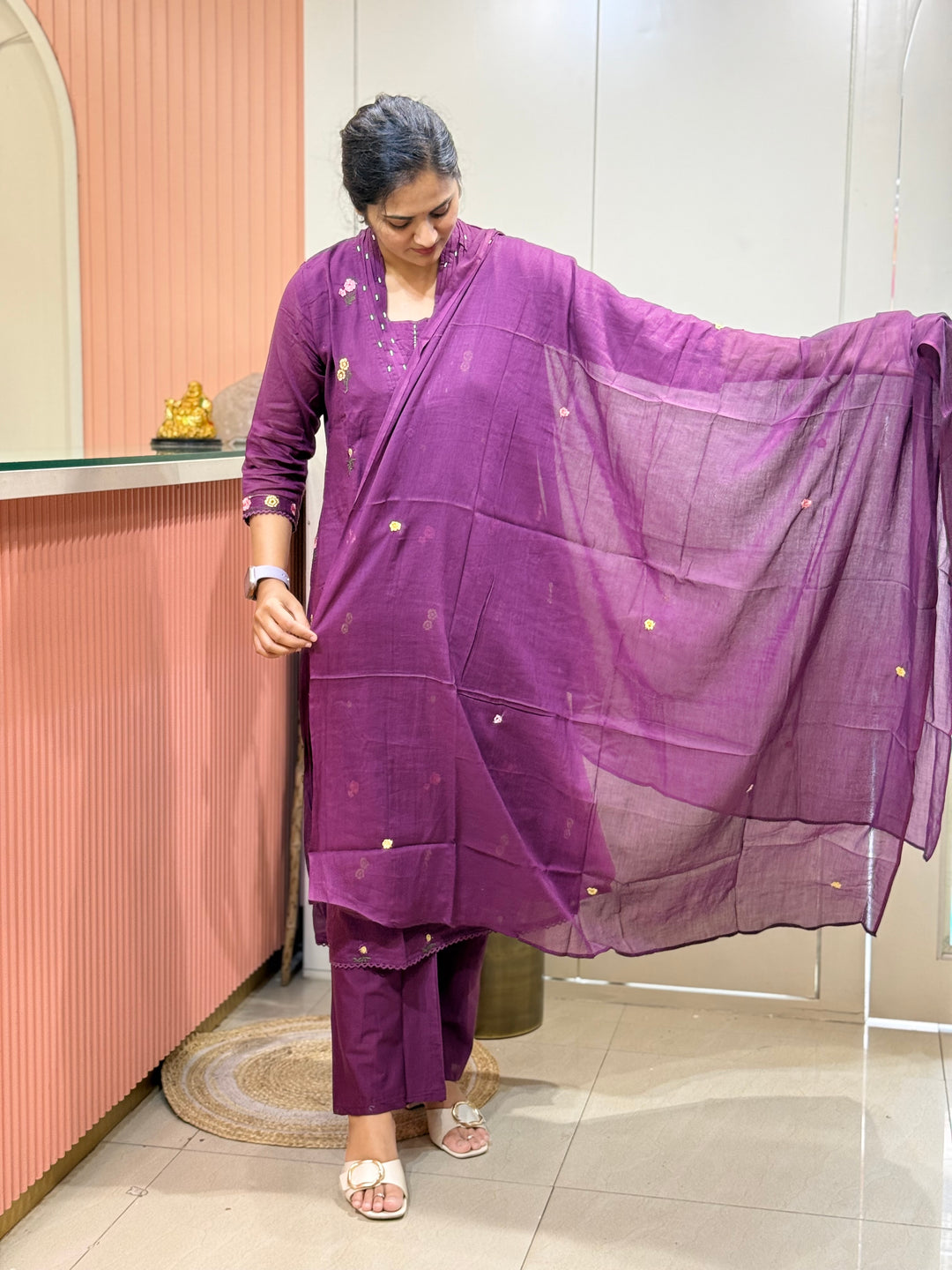 Mul Cotton with Beautiful Embroidery Work (Cotton Lining) | R176