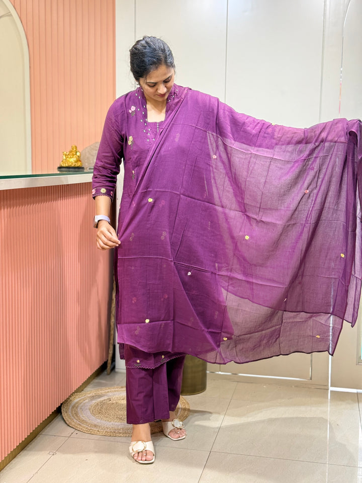 Mul Cotton with Beautiful Embroidery Work (Cotton Lining) | R176