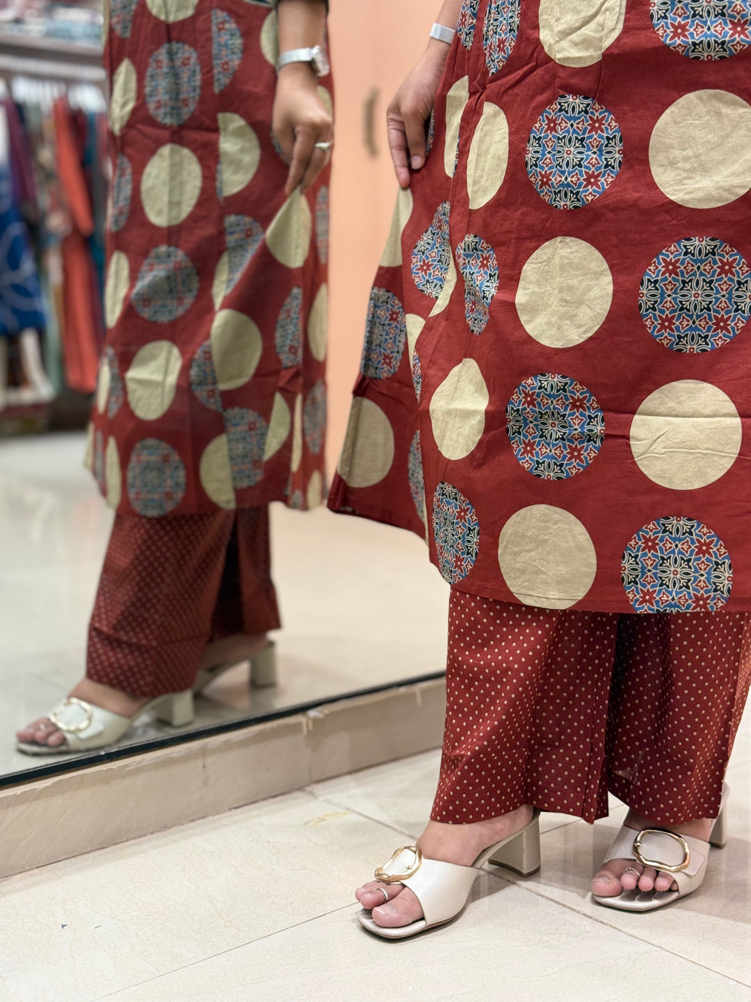 Pure 60-60 Cotton 3 Pc Collection With Polka Dot Palazzo| R182