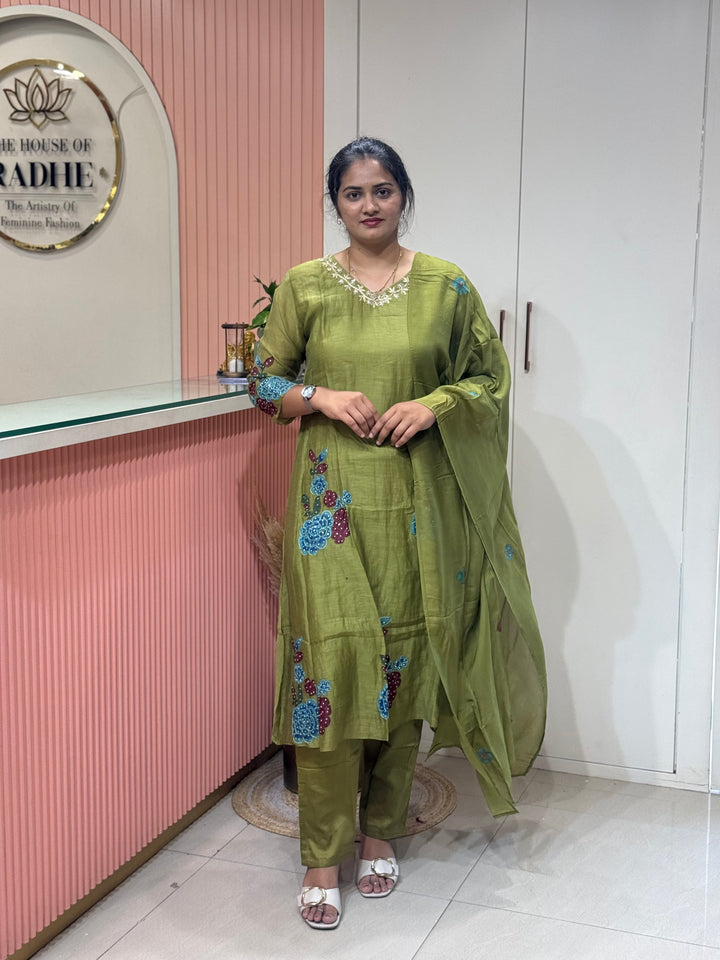 Pure Banarasi Mul Chendheri 3pcs kurthi set | R218
