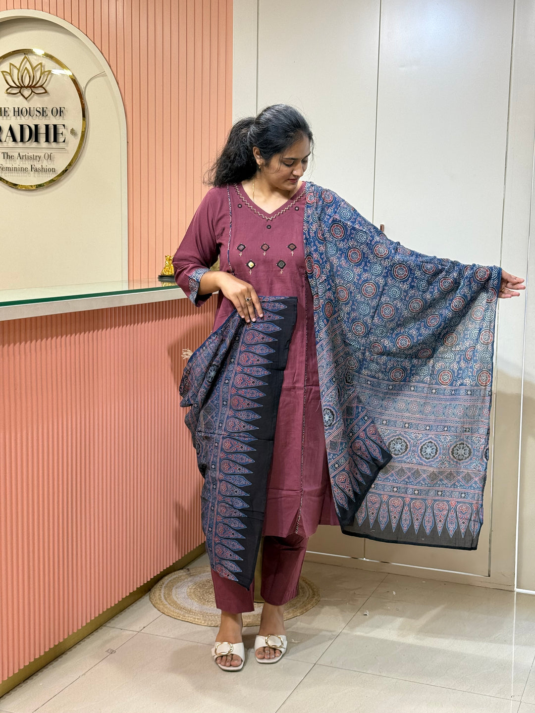 Khadi Cotton Collection With Ajrakh Print Dupatta | R210