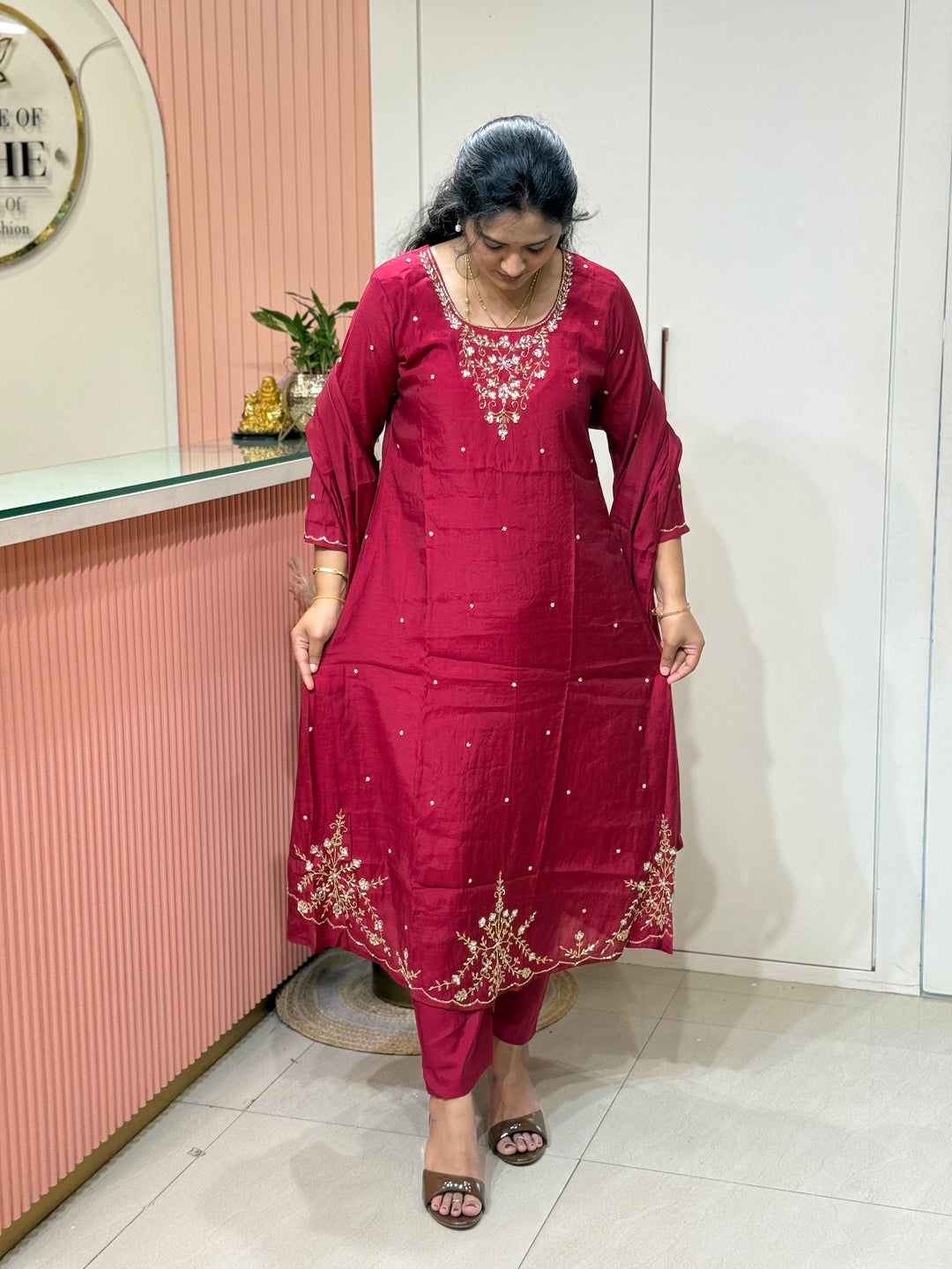 Coral Mul Chanderi semi Party Collection with Cut Dana Work (Restocked)| R206