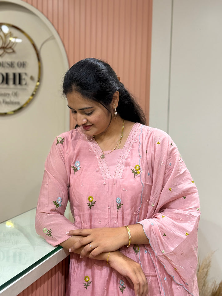 Mul Chanderi with Beautiful  Embroidery work| R209