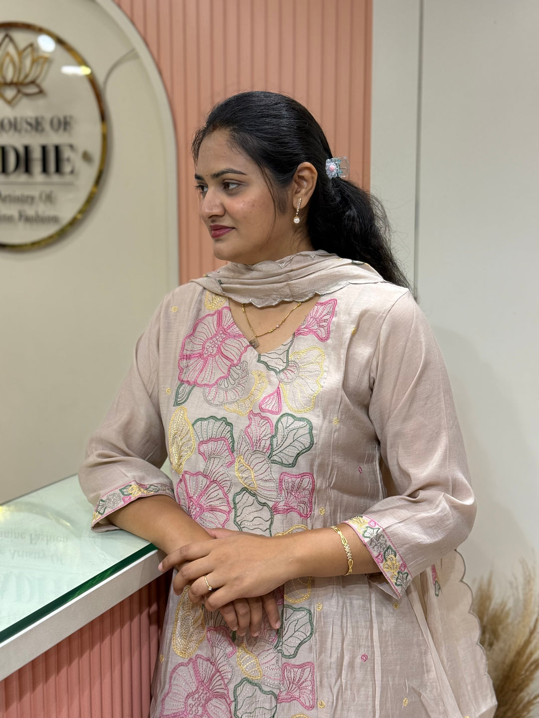 Mul Chanderi with Embroidery work ( Cotton Lining )| R204