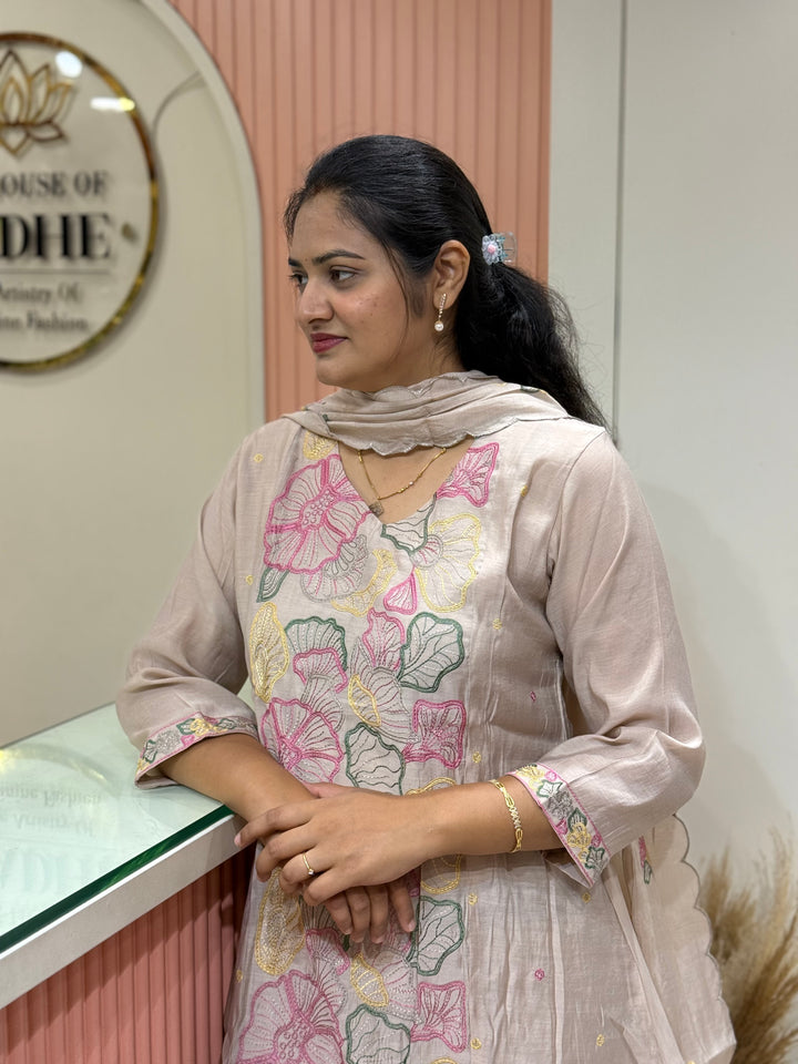 Mul Chanderi with Embroidery work ( Cotton Lining )| R204