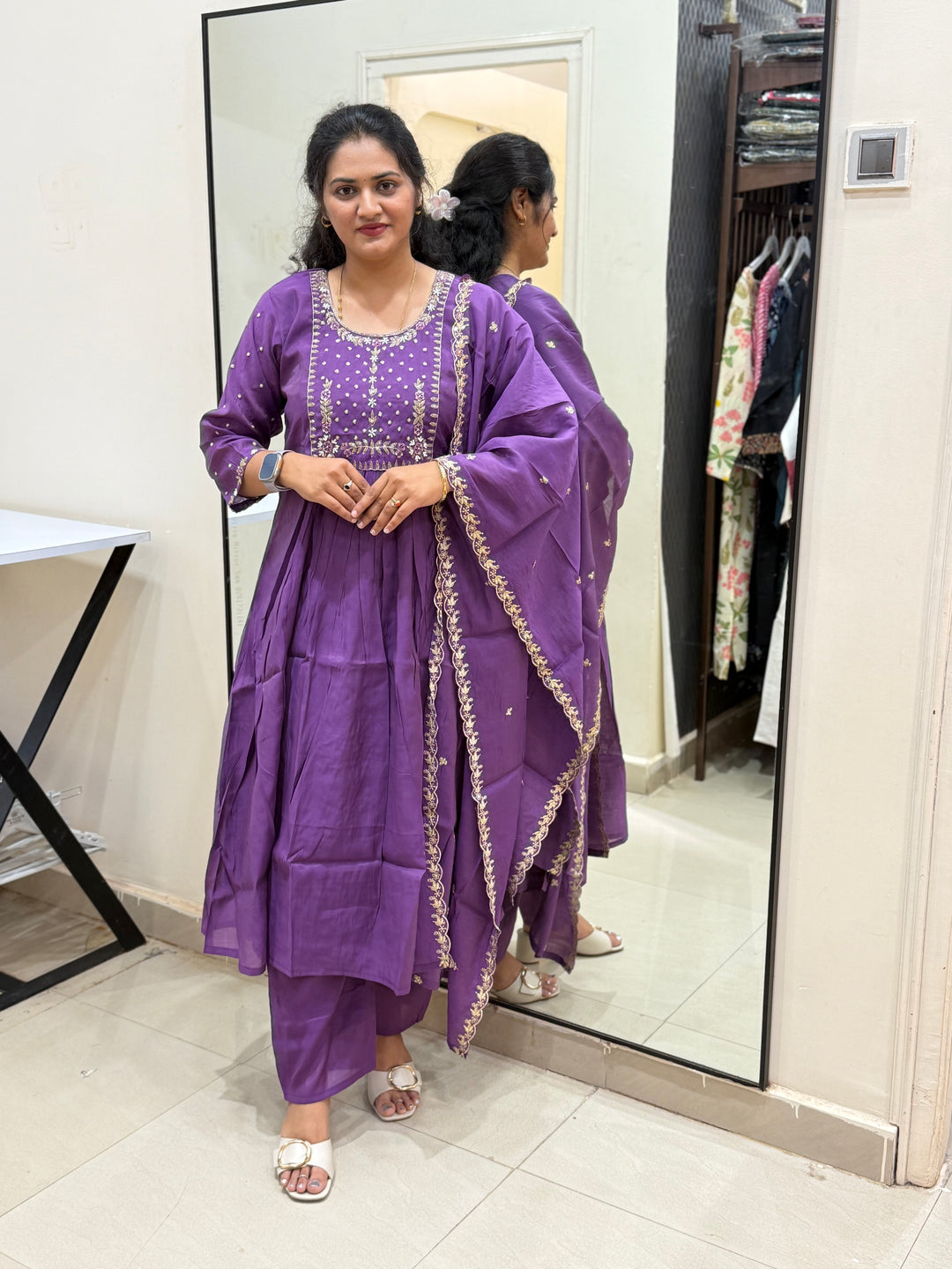 S Mul Chanderi 3 pcs Kurta Semi Party Wear(New Arrivals)| R202
