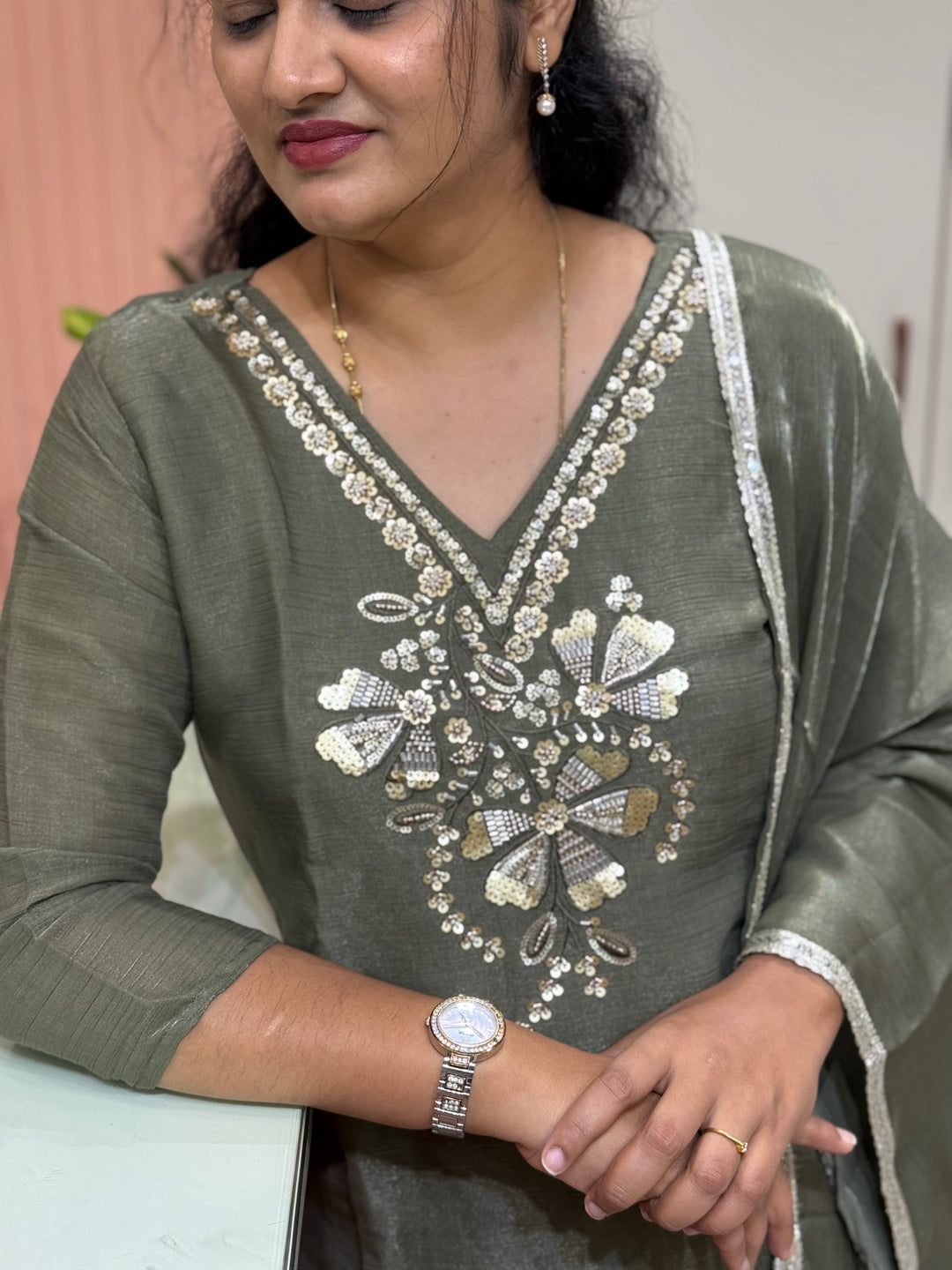 Roman Glass Fabric with beautiful work| R116