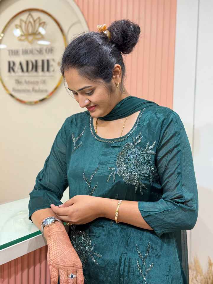 Pure Chinnon Premium 3 Pc Collection – Heavy Handwork Party Wear | R177