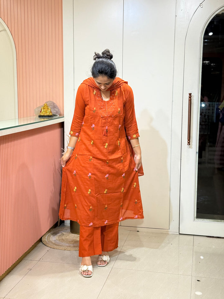Mul Cotton with Beautiful Embroidery Work (Cotton Lining) | R176