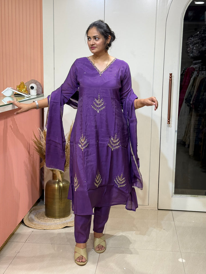 S Mul Chanderi 3 Pc Kurta Set | Semi Party Wear (New Arrivals)| R138