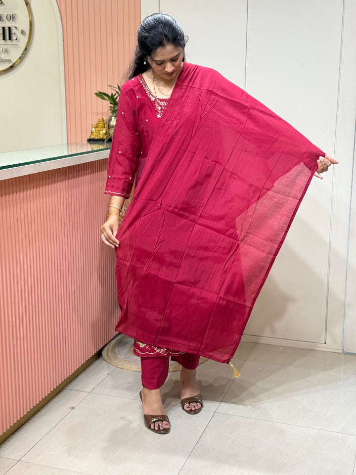 Coral Mul Chanderi semi Party Collection with Cut Dana Work (Restocked)| R206