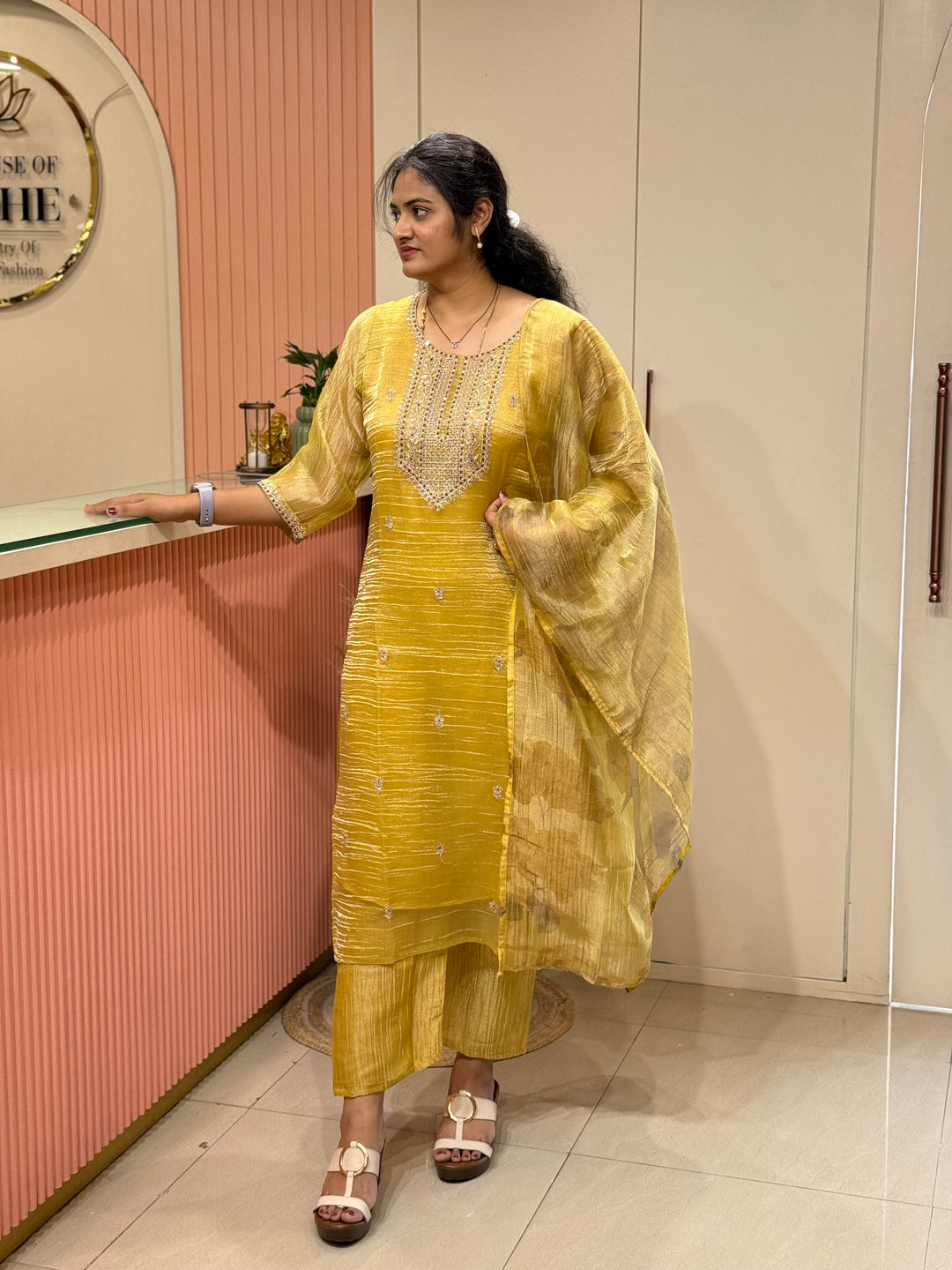 Shimmer Crush Tissue Fabric (salsa) with Handwork 𝗦𝘂𝗶𝘁 𝗔𝗿𝗿𝗶𝘃𝗲𝗱 | R148