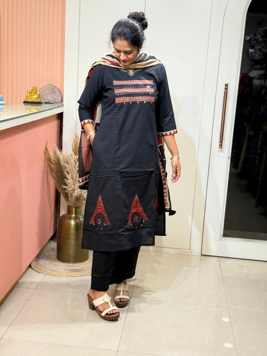Pure Cotton 3 Pcs Set with A-Line Pattern | R180