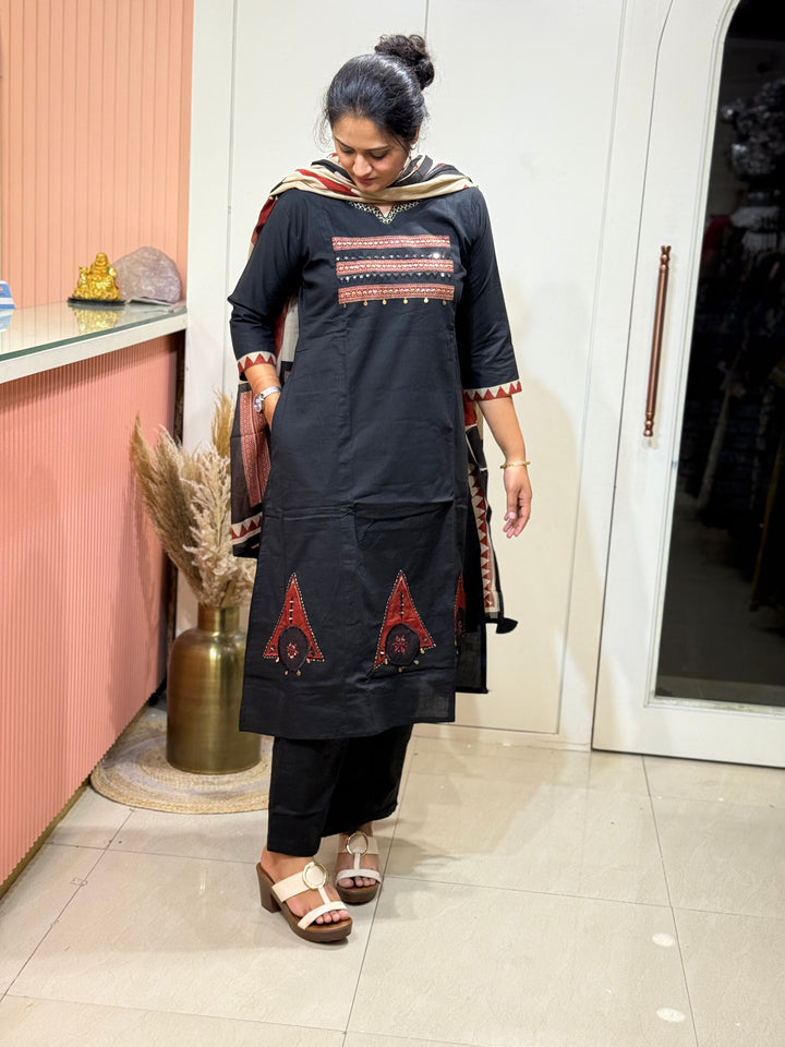 Pure Cotton 3 Pcs Set with A-Line Pattern | R180