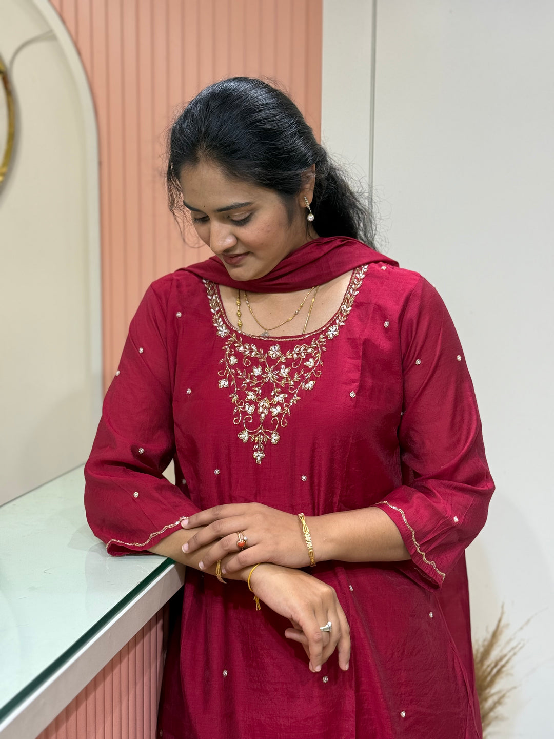Coral Mul Chanderi semi Party Collection with Cut Dana Work (Restocked)| R206