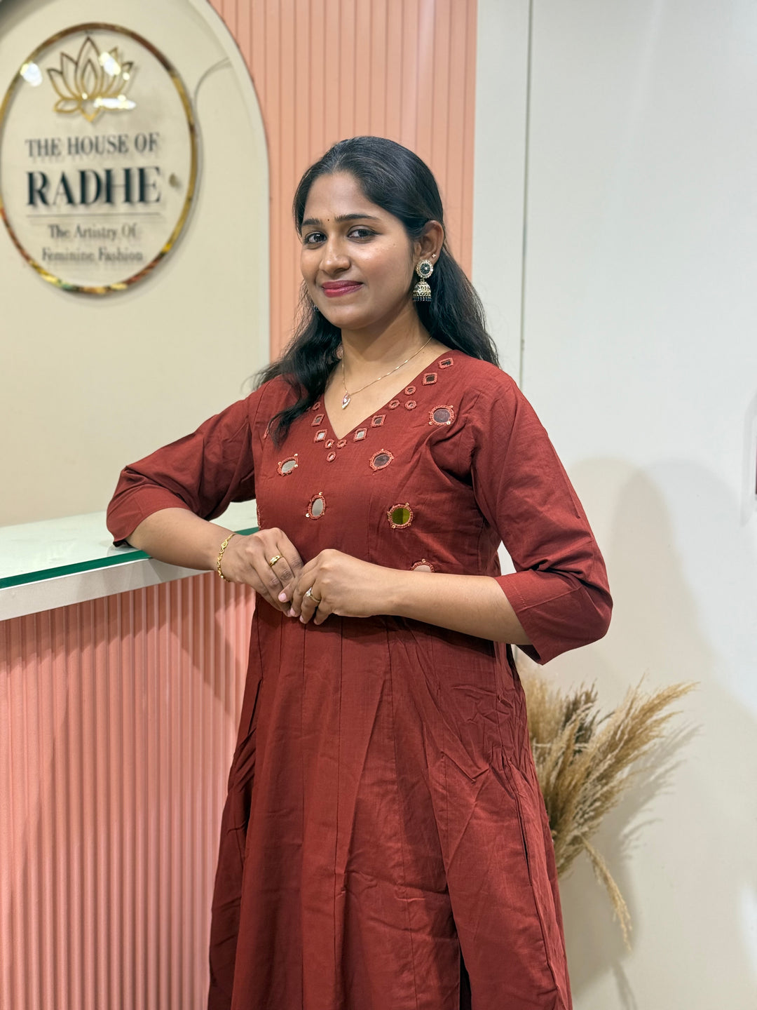 Pure Cotton Kali Pattern 2 Piece Set With Plazo Pant &amp; Real Mirror Work | R186