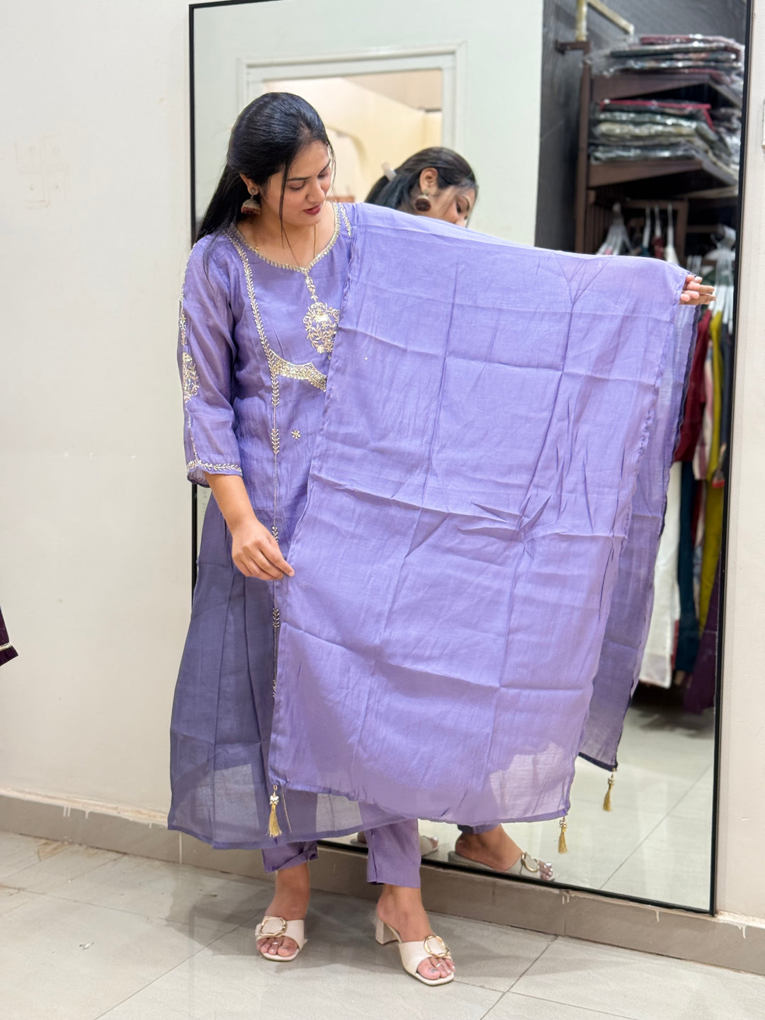 Premium Mul Chanderi with Cut Dana work Party Wear Collection | R206