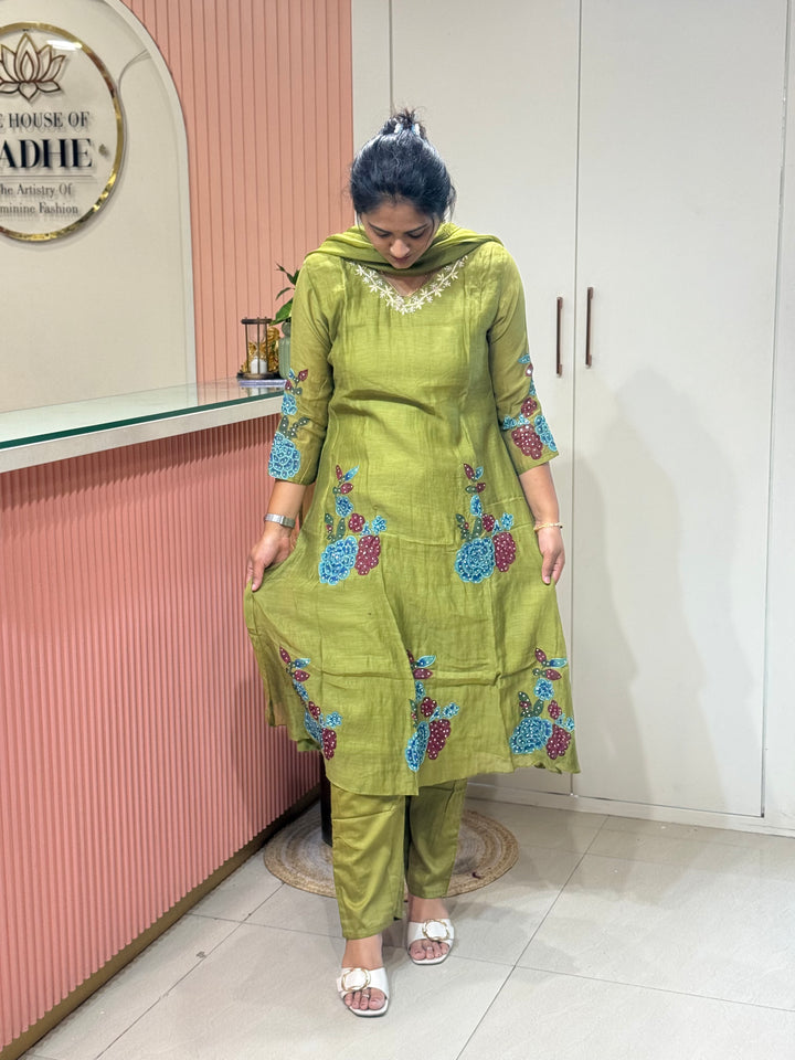 Pure Banarasi Mul Chendheri 3pcs kurthi set | R218
